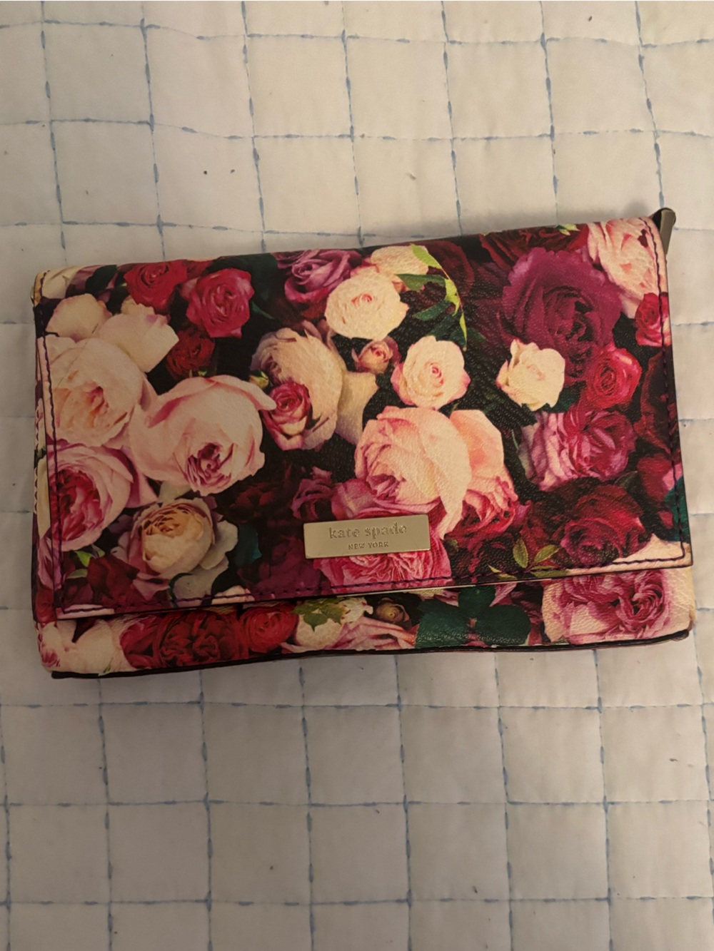 kate spade Floral Rose Zip-Around Wallet in Pink and Burgundy